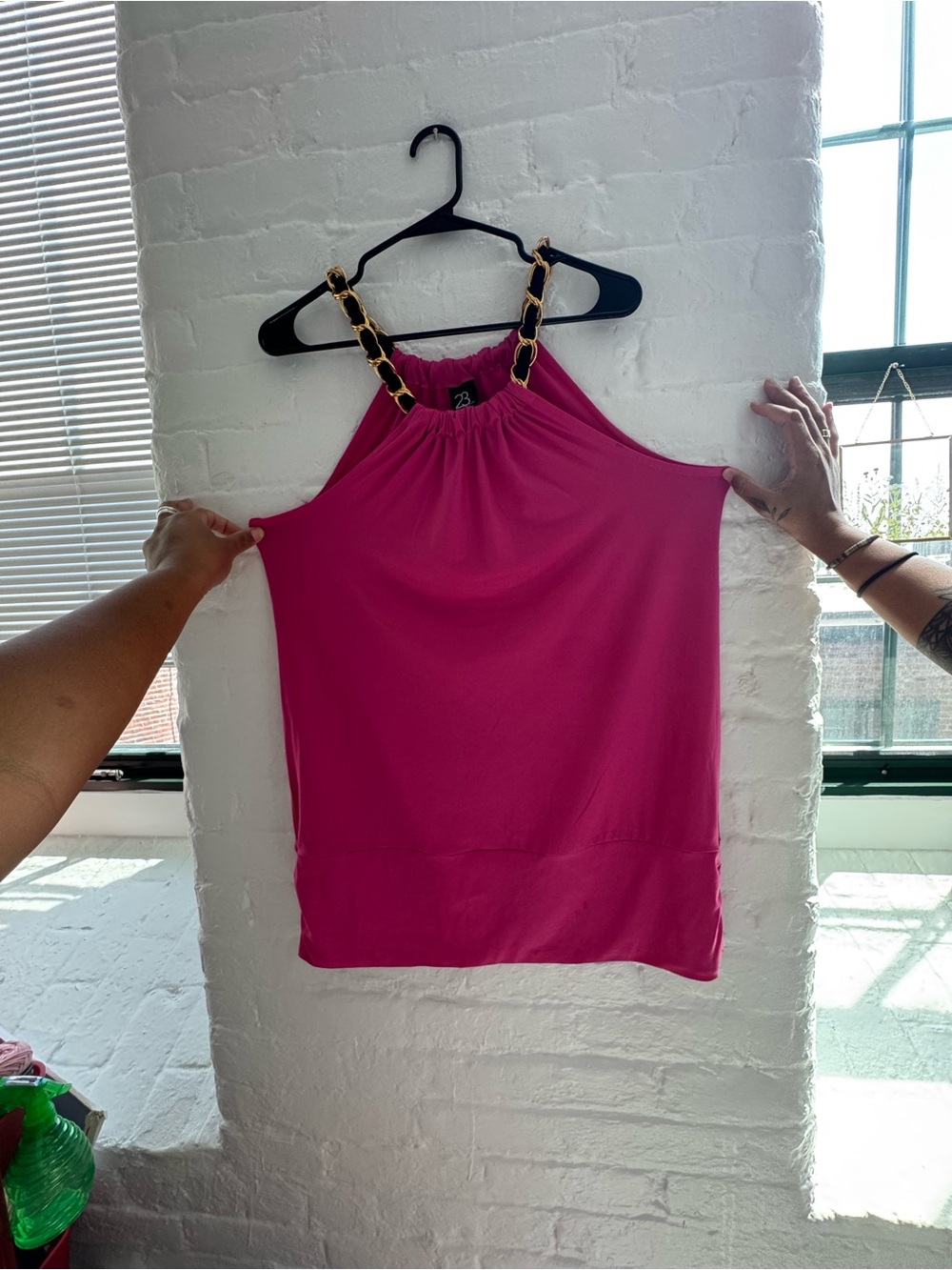 Women’s Hot Pink Chain-Strap Halter Tank Top